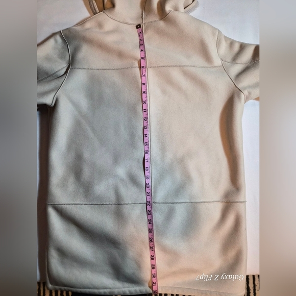 Cozy Cream Hooded Mid-Length Coat - Sherpa Lined Size L - Picture 8 of 9